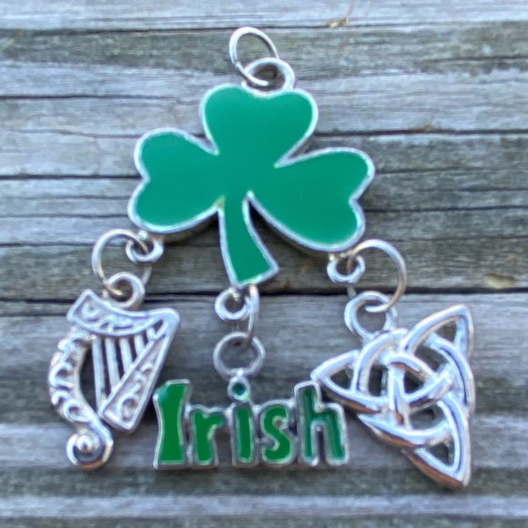 Irish Shamrock pendant with Harp and triquetra silver plated - Picture 4 of 7